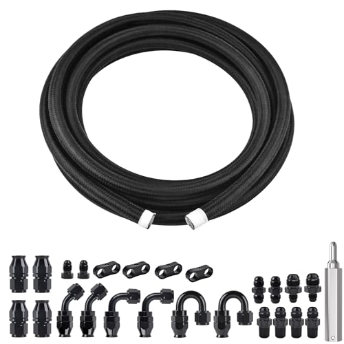EVIL ENERGY 8AN PTFE Fuel Line Kit 20FT AN8 E85 Braided PTFE Fuel Line Kit Black Nylon 8AN Hose