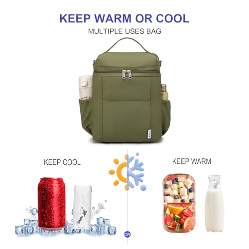 Image of NOL Natural Organic Lifestyle Insulated Lunch Bags for Women Cooler Bag Lightweight Nylon Waterproof Lunch Box For Work (Amy green, Large)