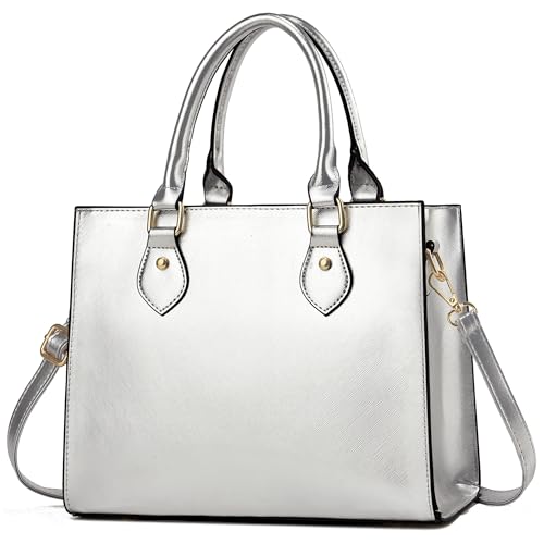 CHICAROUSAL Crossbody Purses and Handbags for Women PU Leather Tote Top Handle Satchel Shoulder Bags (Silver)