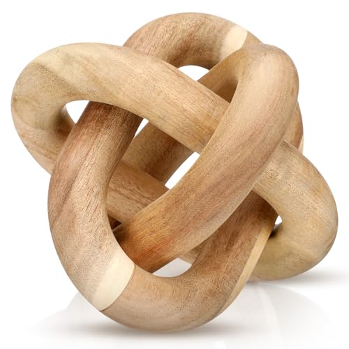 Image of Yalikop 3 Link Wood Knot Decor Rustic Home Decor Accents Hand Carved Coffee Table Decoration, Boho Chain Link Decoration, Modern Shelf, Rustic Objects for Home Living Room Bedroom(Acacia Wood)