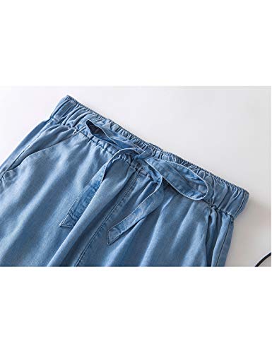 Jenkoon Women's Drawstring Elastic-Waist Tencel Cotton Pull On Jean Denim Pant (Light Blue, X-Small) #TOP2
