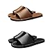 Forevercan Men'S Genuine Leather Flat Slides Sandals Fashion Round Open Toe Slip On Soft Bottom Men Beach Sandals Summer Beach Parties Prom Leisure Slippers (Black,9)