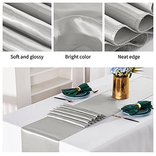 Yourose 10 Pack Satin Table Runners 12 X 108 Inch For Wedding Banquet Decoration, Bright Silk And Smooth Fabric Party Table Runner （Metal Gray，10 Pieces） #TOP1