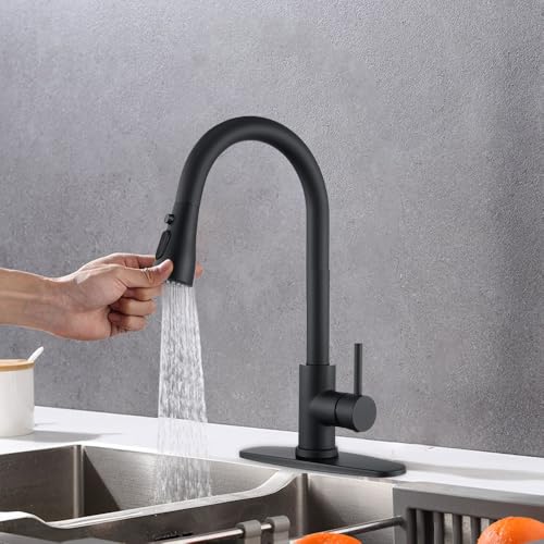 Image of Kitchen Faucet with Pull Down Sprayer Multitask Mode Single Handle High Arc Pull Out Kitchen Sink Faucet Offers Efficient Cleaning for RV (Black)