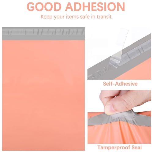 Image of Metronic Poly Mailers 12x15.5 100 Pack Self-Seal Shipping Bags, Peach Pink | Strong Adhensive, 2Mil Thick, Waterproof, Tear-resistant, Mailers Poly Bags Shipping Envelopes for Clothes and Small Business
