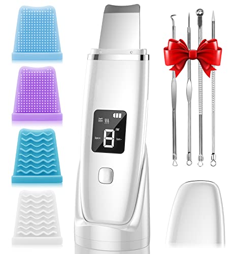 Multifunction Blackhead Remover Extractor with 4 Modes LED Display for Deep Cleaning Skin, Face Skin Spatula Skin Scrubber, Comedones Extractor Pore Cleaner Beauty Lifting Tool 4 Silicone Case