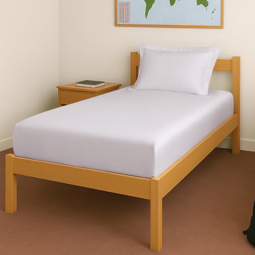 Image of Pizuna 100% Cotton Fitted Bedsheet Single Bed 400 Thread Count Long Staple Cotton Sateen Fitted Bedsheet 40x78 Inch with 1 Pillow Cover, Light Lilac Elastic Fitted Bedsheets Single Bed fits 12 Inch
