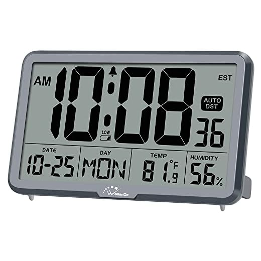 WallarGe Auto Digital Wall Clock with Temp, Humidity, Date, Alarm - For Elderly, Office, 8 Time Zones, Auto DST