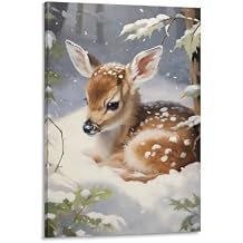 LohxA Schlafendes Rehkitz Druck, Reh Im Schneewald, Weihnachten Printable, Winter ottagecore Raumdekor, V Canvas Wall Art Print Poster For Home School Office Decor 16x24inch40x60cm