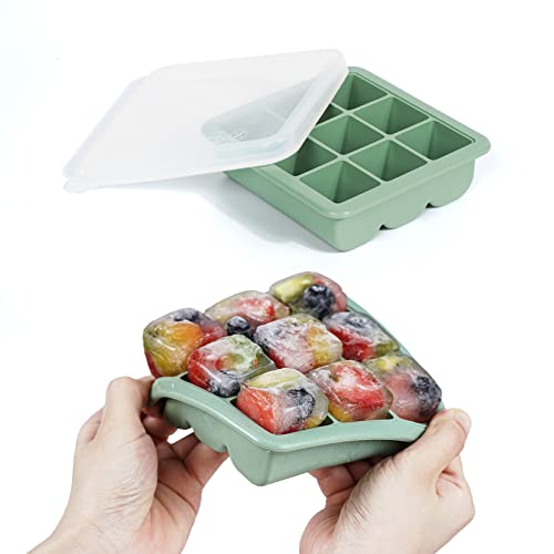 Image of haakaa Baby Food and Breast Milk Freezer Tray, Silicone Freezer Tray with Lid, Baby Food Storage Container, Perfect for Homemade Baby Food, Vegetable & Fruit Purees, 9 x 1.2 oz, Pea Green