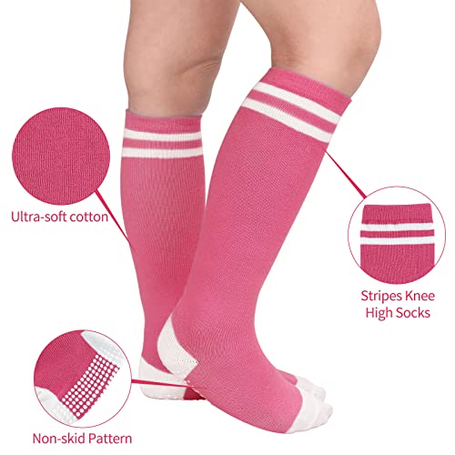 American Trends Toddler Soccer Socks Girls with Grippers Knee High Socks for Kids Non Slip Girls Football Socks 5 Pairs Girls Stripes Multicolor 1-3T2