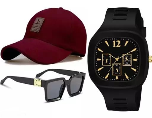 GIFFEMANS Stylish Dial Watch, Sport Baseball Cap & Aviator Wayfarer Sunglass for Men's and Boy's (Pack of 3)-picture-21