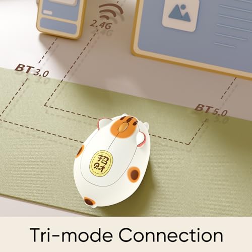 Image of Akko Cat Theme Wireless Gaming Mouse Fortune Cat, Tri-Mode Mouse BT3.0 /BT5.0 /2.4G, Cute Optical Cordless Cartoon Mice for Computer /Laptop /Desktop /PC, Compatible with Mac /Win