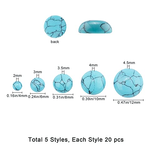 SUNNYCLUE 1 Box 100Pcs 5 Sizes Round Stone Cabochons Flatbacks Synthetic Turquoise Gemstone Cabochon Beads 4mm/6mm/8mm/10mm/12mm for DIY Jewelry Making Dome Cameos - Image 2