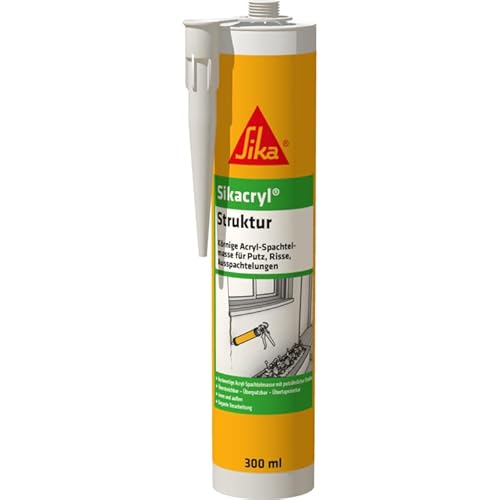 Sika cryl Structure Mastic acrylique granulaire recouvrable pour plâtre, fissures, enduits intérieur et extérieur Cartouche de 300 ml Blanc