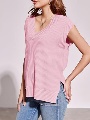Image of Saodimallsu Womens V Neck Sweater Vest Oversized Ribbed Knit Sleeveless Casual Loose Fit Pullover Tank Top