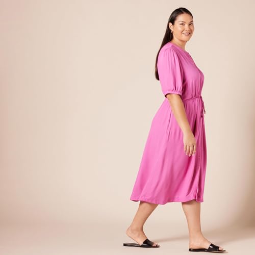 Amazon Essentials AEW30039SP21-BTPNK-LARGE Women'S Relaxed Fit Half-Sleeve Waisted Midi A-Line Dress thumb #7