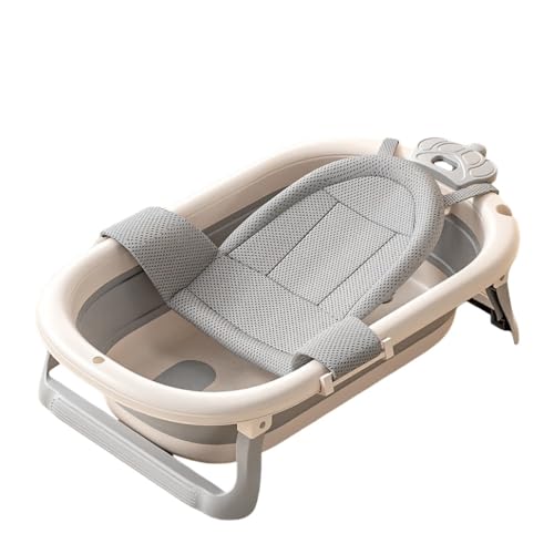 Diexgiy ベビーバスタブが長く広くなったベビーバスタブ家庭用折りたたみ式バスタブ座ったり横になったりできるベビーバスタブ (クラウンモデル - 火山灰+三角バスネット)