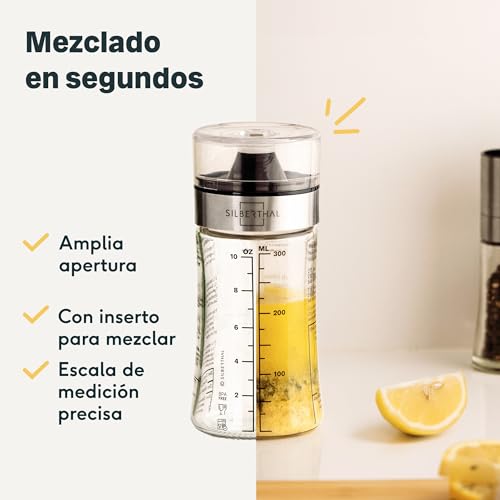 Miniatura 4 de Silberthal Mezclador De Aliño Y Vinagretas Graduado 300ml - Botella Aliño Para Ensaladas- Aliñador Para Ensaladas Cristal - Salad Dressing Shaker
