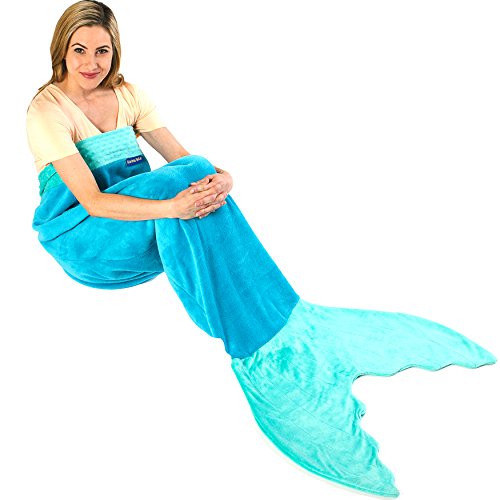 Blankie Tails | Mermaid Blanket Wearable Blanket - Double Sided Mermaid Minky Fleece Blanket - Mermaid Tail Blanket for Kids, Adults & Teens (Ocean Blue Aqua)