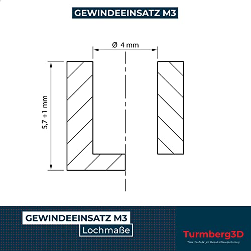 Turmberg3D - Gewindeeinsatz M3 (100 Stück) / M3x5,7 Messing Gewindebuchsen/Einschmelzmutter für Kunststoffteile für 3D-Drucker Teile (M3x5,7)