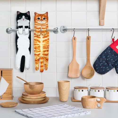 PAT JUUMG Funny Cat Hand Towels for Bathroom,Cute Bathroom Decorative Hanging Kitchen Towel,Super Absorbent Soft,Cat Gifts for Cat Lovers,Gifts For Women/New Home Gifts(Orange Cat) - Image 2