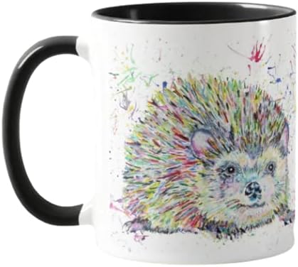 Vixar Hedgehog Watercolour Rainbow Art Wildlife Coloured Mug Cup, Gift, Birthday, Work, Office, Christmas Tea Coffee (Black)