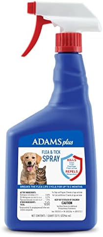 Adams Plus Flea & Tick Spray | Kills Adult Fleas, Flea Eggs, Flea Larvae, Ticks, and Repels Mosquitoes For Up To 2 Weeks | Controls Flea Reinfestation For Up To 2 Months | 32 Oz