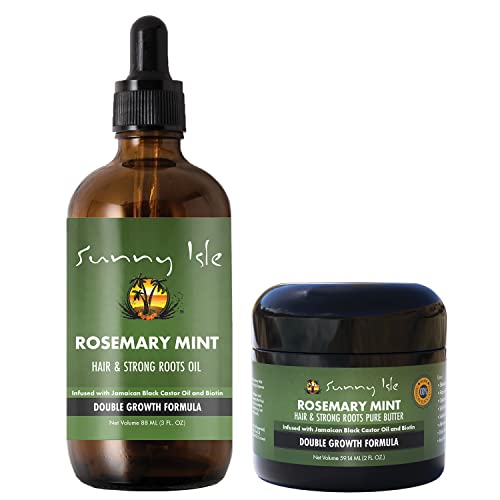 Sunny Isle Rosemary Mint Hair And Strong Roots Oil 3Oz & Butter 2Oz Bundle | With Biotin & Jamaican Black Castor Oil | Strengthen & Nourish Hair Follicles | Dry Scalp, Split Ends #TOP24