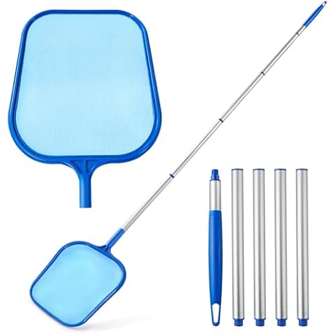 Loiyadn Pool Skimmer - Pool Skimmer Net with 5 Aluminum Pole Sections 64'', Skimmer Net with Fine Mesh Net for Cleaning Leaf of Swimming Pools, Spas, Hot Tubs and Fountains Cover