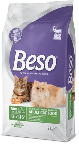 Beso Adult Mix Chicken & Lamb Cat Food High Protein Dry Cat Food for Adult Cats Premium Chicken & Lamb Recipe with Omega 3 & 6 Digestive Support Complete Balanced Nutrition 1kg Bag