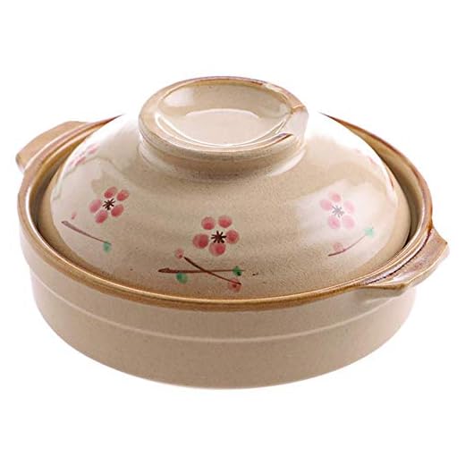Grytfat med lock för gryta Japansk Sakura Keramisk varm gryta Gryta, 0,6 liter lergods Lerkruka Serverar 1 person, skönhet Vintage Floral Cocotte Cherry 0,6 liter