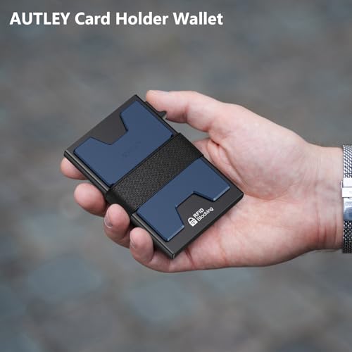 Image of AUTLEY Slim Wallet For Men, Rfid Blocking Mens Wallet, Minimalist Wallet For Men, Pop Up Credit Card Holder with Cash Band (Blue+Black)