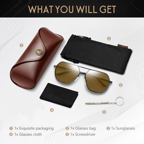 Image of SUNGAIT Polygon Aviator Sunglasses for Men Polarized Trendy Square Sun Glasses Retro Pilot Shades UV Protection