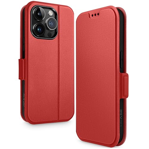 OCASE for iPhone 15 Pro Wallet Case, Slim PU Leather Flip Folio, Card Slots, RFID Blocking, Kickstand, Shockproof Phone Cover 6.1 Inch 2023, Red