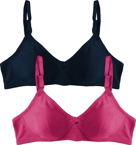 Image of Pack of 2 Women's Full Coverage Molded T-Shirt Bra | Non-Padded, Wireless, Cotton Comfort Bra with Detachable Straps