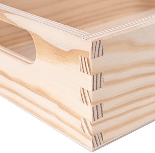 Creative Deco Small Wooden Crate with Handles | 29.5 x 19.5 x 6.5 cm | Plain Unpainted Storage Box | Natural Wood | Wooden Crates for Tool Dog Toy Shoes Clothes Kitchen Home Storage Documents