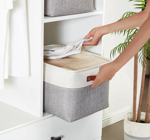 Image of DECOMOMO Storage Bins, Large Fabric Storage Baskets for Shelves, Decorative Linen Closet Organizer, 15 x 11 x 9.5 inches (Grey & White, 4 Pack)