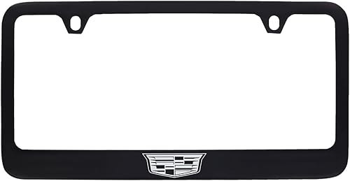 Cadillac Crest - Soporte de metal para placa de matrícula, recubrimiento en polvo negro con cromo expuesto