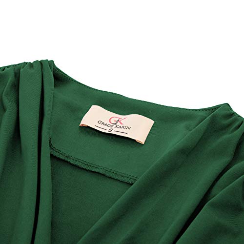 GRACE KARIN Womens Wrap V-Neck Long Sleeve Casual Stretchy Sheath Dress Dark Green XXL