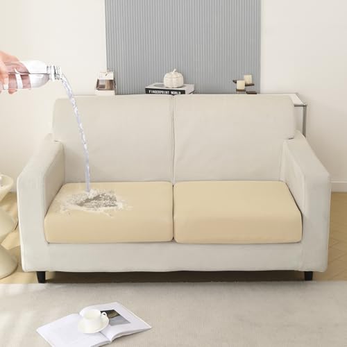 Image of HOKIPO 100% Waterproof Stretchable Elastic 140gsm Sofa Cushion Seat Cover, 2-Piece Seat Cushion Cover, Beige (AR-5352-BGE*2)