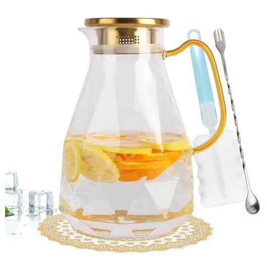 Yirilan Glass Pitcher,74 oz/2.2 Liter Water Pitcher With Lid,Iced Tea Pitcher for Fridge,Glass Water Carafe With Lid, Glass Water Jug,Large Drink Pitcher For Juice, Milk, Cold Or Hot Beverages,2 Quart