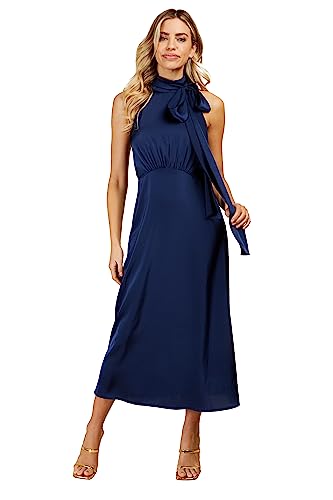 Robe midaxi satiné bleu marine en satin noble pour soirée de gala