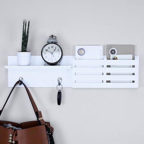 Brown Art Shoppee Mobile Stand Mail and Key Holder for Wall, Wood Coat Rack, Mail Sorter Organizer with 2 Metal Key Hooks for Entryway, Mudroom, Kitchen, Office (White) (B0CK6VBVJN) Amazon Price History, Amazon Price Tracker
