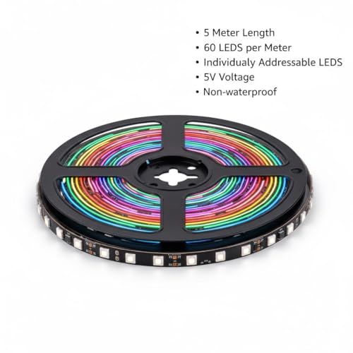 Image of Auslese Dream Color Pixel LED Light Strip 5V WS2812B Individually Addressable RGB Strip with Built-in IC, IP20 Non-Waterproof for DIY, PC & Smart Home Lighting (60 LEDs /m, 5 Meter, Black PCB)
