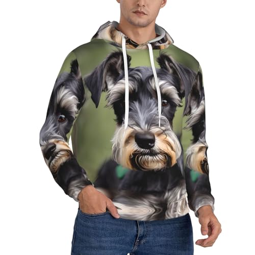 ERSDWRE Adorable sudadera con capucha de forro polar con estampado de Schnauzer para hombre, sudadera de manga larga con bolsillos, Negro, XXL
