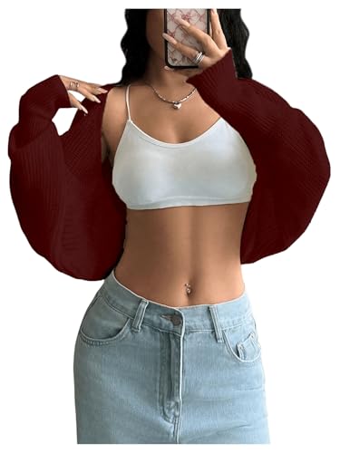 Image of GORGLITTER Women's Open Front Cropped Cardigan Bolero Sweater Lightweight Long Sleeve Shrug Knit Top