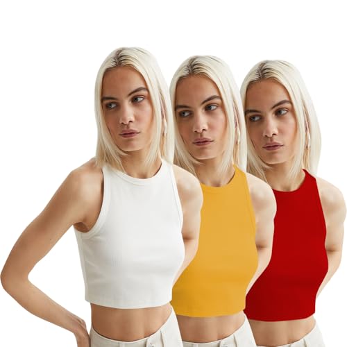 Image of KERI PERRY Tops for Women Crop Top for Women's Tank Activewear Tee Sports Western Casual Cotton Camisole Pack of 3 Combo
