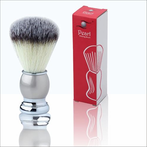 Pearl Pure Badger Shaving Brush- Brass Metal Handle | Classic & Elegant Shaving brush | Luxury Shaving Brush | 24mm Knot Size | Shaving Accessory for Men | Father's Day Gift (Silver)