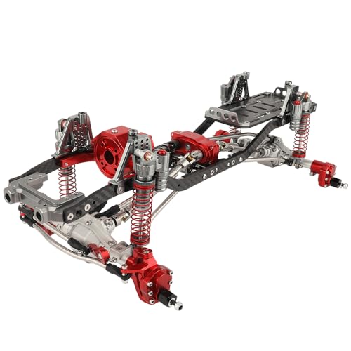 ZXYRC Carbon Fiber Chassis Frame with Prefixal Gearbox Transfer Case Portal Axle for Axial 1/10 SCX10 II RC Crawler Upgrade (Red-B)